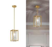 Fixture, 66cm Square Industrial Farmhouse Chandelier, Black Metal Crystal Pendant Light for Kitchen Island, Dining Living Room, Flat And Inclined Ceilings(Gold,Round-16CM)