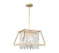 Fixture, 66cm Square Industrial Farmhouse Chandelier, Black Metal Crystal Pendant Light for Kitchen Island, Dining Living Room, Flat And Inclined Ceilings(Gold,Trapezoid-40CM)