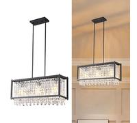 Fixture, 66cm Square Industrial Farmhouse Chandelier, Black Metal Crystal Pendant Light for Kitchen Island, Dining Living Room, Flat And Inclined Ceilings(Black,Square-66CM)