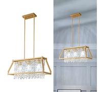 Fixture Farmhouse Chandelier Gold Metal Crystal Pendant Light for Kitchen Island Dining Living Room Flat And Inclined Ceiling