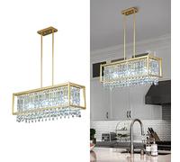 Fixture Farmhouse Chandelier Gold Metal Crystal Pendant Light for Kitchen Island Dining Living Room Flat And Inclined Ceiling