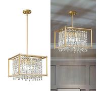 Fixture Farmhouse Chandelier Gold Metal Crystal Pendant Light for Kitchen Island Dining Living Room Flat And Inclined Ceiling