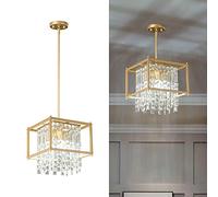 Fixture Farmhouse Chandelier Gold Metal Crystal Pendant Light for Kitchen Island Dining Living Room Flat And Inclined Ceiling