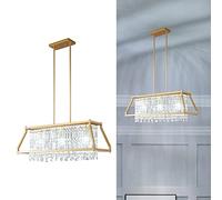 Fixture Farmhouse Chandelier Gold Metal Crystal Pendant Light for Kitchen Island Dining Living Room Flat And Inclined Ceiling