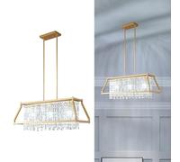 Fixture, Square Industrial Farmhouse Chandelier, Black Metal Crystal Pendant Light for Kitchen Island, Dining Living Room, Flat And Inclined Ceilings(Gold,Trapezoid -78CM)
