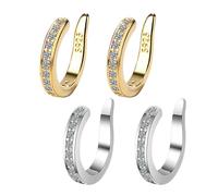 Fixura Ear Clips, Ear Cuff Earrings for Women, Sparkling Cubic Zirconia Huggie Cuff, Adjustable Fake Earrings (Mix-2 Pairs)