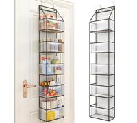 Fixwal Organizer da appendere sopra la porta, con 5 ripiani, con tasche in plastica trasparente per dietro la porta, grande capacità per armadio, camera da letto, bagno (grigio)