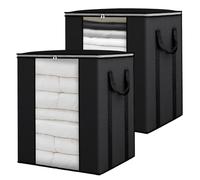 Fixwal Sacchetti extra large per coperte, 120 l, confezione da 2 sacchetti con manici rinforzati, contenitori traspiranti per vestiti, biancheria da letto, lenzuola, nero