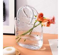 Fixwal Vaso in vetro per fiori, vaso trasparente con manico e bolle, 19,6 x 18,5 cm, vaso per fiori a forma di borsa, vasi decorativi unici per centrotavola, decorazioni per la tavola di nozze