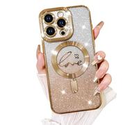 Fiyart Compatibile con iPhone 15 Pro Max, compatibile con MagSafe Love Heart Plating Camera Protection Clear Phone Case, Magnetic Glitter per donne e ragazze, antiurto paraurti posteriore 6,7 pollici,