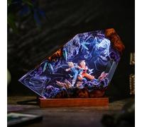 FIYSON Luce notturna 3D Dragon Ball in resina epossidica - Figurine di Son Goku - Ornamenti con base in legno - Lampada da comodino con cavo USB e telecomando 16 colori - Lampada da notte LED