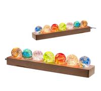 FIYSON Sfera di cristallo 3D, luce notturna, USB 40 mm, 7 pezzi, astronomia colorata a LED, con base in legno, decorazione per la cameretta dei bambini, ragazzi e ragazze (stile 1)