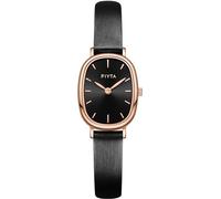 FIYTA Orologio da donna al quarzo, 3 ATM, ovale, regalo elegante per donne, 21 mm, oro rosa + nero/nero, Moda