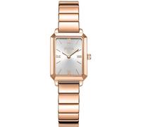 FIYTA Orologio da donna con cinturino in acciaio inox e cassa rettangolare, al quarzo, marrone + oro rosa, Moda