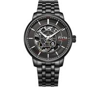 FIYTA Orologio meccanico automatico con fotografia, grande quadrante trasparente scavato, zaffiro sintetico, cinturino in pelle/acciaio inossidabile per uomo, Quadrante nero, 42mm, Orologio da sera