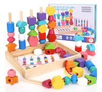 Fizdoqg Montessori - Gioco a filo 3 in 1, giocattolo per bambini a partire dai 3 4 5 anni, in legno, per bambini, giocattolo educativo