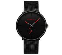 FIZILI Orologio da polso da uomo, ultra sottile, minimalista, impermeabile, alla moda, unisex, con cinturino in maglia in acciaio inox, Rosso, 4.02 cm, Stile moderno e minimalista