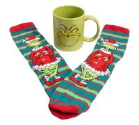 Fizz Creations Il Grinch Mug & Socks Set. Calze di Natale e tazza in ceramica con il Dr Seuss Il Grinch. Stocking Filler.