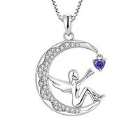 FJ Collana Angelo Custode Donna Argento 925 Collana con Ciondolo Fata Luna Collana Dicembre Pietra Portafortuna Tanzanite Gioielli Regalo per Donna