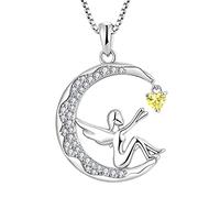FJ Collana Angelo Custode Donna Argento 925 Collana con Ciondolo Fata Luna Collana Novembre Pietra Portafortuna Citrino Gioielli Regalo per Donna