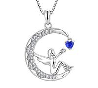 FJ Collana Angelo Custode Donna Argento 925 Collana con Ciondolo Fata Luna Collana Settembre Pietra Portafortuna Spinello Blu Gioielli Regalo per Donna