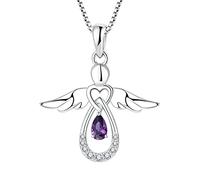 FJ Collana Angelo Custode Donna Argento 925 Collana con Ciondolo Febbraio Pietra Portafortuna Ametista Gioielli Regalo per Donna