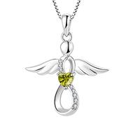FJ Collana Angelo Custode Donna Argento 925 Collana con Ciondolo Infinito Collana Agosto Pietra Portafortuna Peridoto Gioielli Regalo per Donna