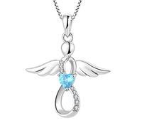 FJ Collana Angelo Custode Donna Argento 925 Collana con Ciondolo Infinito Collana Marzo Pietra Portafortuna Acquamarina Gioielli Regalo per Donna