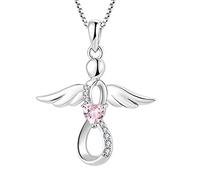 FJ Collana Angelo Custode Donna Argento 925 Collana con Ciondolo Infinito Collana Ottobre Pietra Portafortuna Tormalina Rosa Gioielli Regalo per Donna