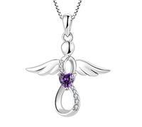 FJ Collana Angelo Custode Donna Argento 925 Collana con Ciondolo Infinito Collana Pietra Portafortuna Zirconia Cubica Gioielli Regalo per Donna