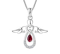FJ Collana Angelo Custode Donna Argento 925 Collana con Ciondolo Luglio Pietra Portafortuna Rubino Gioielli Regalo per Donna