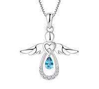 FJ Collana Angelo Custode Donna Argento 925 Collana con Ciondolo Pietra Portafortuna Zirconia Cubica Gioielli Regalo per Donna