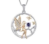 FJ Collana Angelo Donna Argento 925 Collana con Ciondolo Elfo Fata Farfalla Collana Albero della Vita Collana Dicembre Pietra Portafortuna Tanzanite Gioielli Regalo per Donna