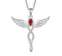 FJ Collana Croce Ala d'Angelo Argento 925 Collana con Ciondolo Angelo Custode Collana Infinito Granato Gennaio Pietra Portafortuna Gioielli Regalo per Donna