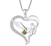 FJ Collana Cuore Angelo Custode Argento 925 Donna Collana con Ciondolo Ala d'Angelo Collana Agosto Pietra Portafortuna Peridoto Gioielli Regalo per Donna