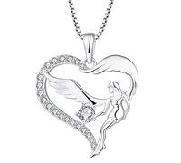 FJ Collana Cuore Angelo Custode Argento 925 Donna Collana con Ciondolo Ala d'Angelo Collana Aprile Pietra Portafortuna Bianco Gioielli Regalo per Donna