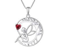 FJ Collana Donna Angelo Custode Argento 925 Collana Albero della Vita Ciondolo Luna Fata Collana Rubino Luglio Pietra Portafortuna Gioielli Regalo per Donna