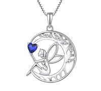 FJ Collana Donna Angelo Custode Argento 925 Collana Albero della Vita Ciondolo Luna Fata Collana Spinello Blu Settembre Pietra Portafortuna Gioielli Regalo per Donna