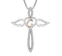 FJ Collana Lettera Argento 925 Donna Collana con Ciondolo Angelo Custode Collana Iniziale Alfabeto con Zirconia Cubica Gioielli Regalo per Donna
