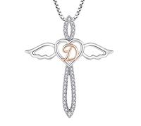 FJ Collana Lettera D Argento 925 Donna Collana con Ciondolo Angelo Custode Collana Iniziale Alfabeto con Zirconia Cubica Gioielli Regalo per Donna
