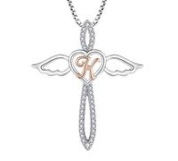 FJ Collana Lettera K Argento 925 Donna Collana con Ciondolo Angelo Custode Collana Iniziale Alfabeto con Zirconia Cubica Gioielli Regalo per Donna