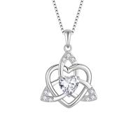 FJ Collana Nodo Celtico in Argento Sterling 925 Collane con Ciondolo Irlandesi Cuore con Aprile Pietre Portafortuna Zirconia Cubica Gioielli Regalo per Donna
