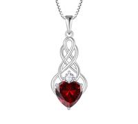 FJ Collana Nodo Celtico Irlandesi in Argento Sterling 925 Ciondolo Infinito con Pietre Portafortuna Gennaio Granato Collana per Donna