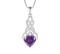 FJ Collana Nodo Celtico Irlandesi in Argento Sterling 925 Ciondolo Infinito con Pietre Portafortuna Febbraio Ametista Collana per Donna
