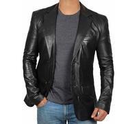 fjackets Blazer in pelle da uomo - Nero & Marrone Vera Pelle di agnello Casual Giacca Cappotti da uomo, Nero - Giacca da uomo in pelle, L