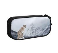 FJAUOQ Astuccio per matite con leopardo delle nevi e montagna di grande capacità, per penne, pennarelli, trucchi, organizer per cancelleria in poliestere, per scuola, Nero , Taglia unica, Portamonete