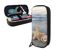 FJAUOQ Astuccio per matite con stampa di cani e gatti che piovono di grande capacità, astuccio semplice per cancelleria, organizer da viaggio per ufficio, Conchiglie sulla spiaggia, Taglia unica,