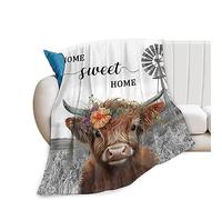 FJAUOQ Coperta a forma di mucca delle Highland, morbida e accogliente, in pile felpato, per tutte le stagioni, ultra calda, leggera, pelosa, simpatica, con animali da fattoria, regalo per ragazze