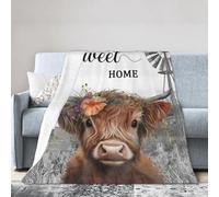 FJAUOQ Coperta a forma di mucca delle Highland, morbida e accogliente, in pile, per tutte le stagioni, ultra calda, leggera, sfocata, simpatica, con animali da fattoria, regalo per ragazze, ragazzi