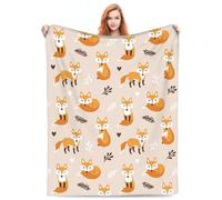 FJAUOQ Coperta con stampa di animali del bosco con volpe e foglie, morbida flanella, 127 x 101 cm, decorazione autunnale natalizia